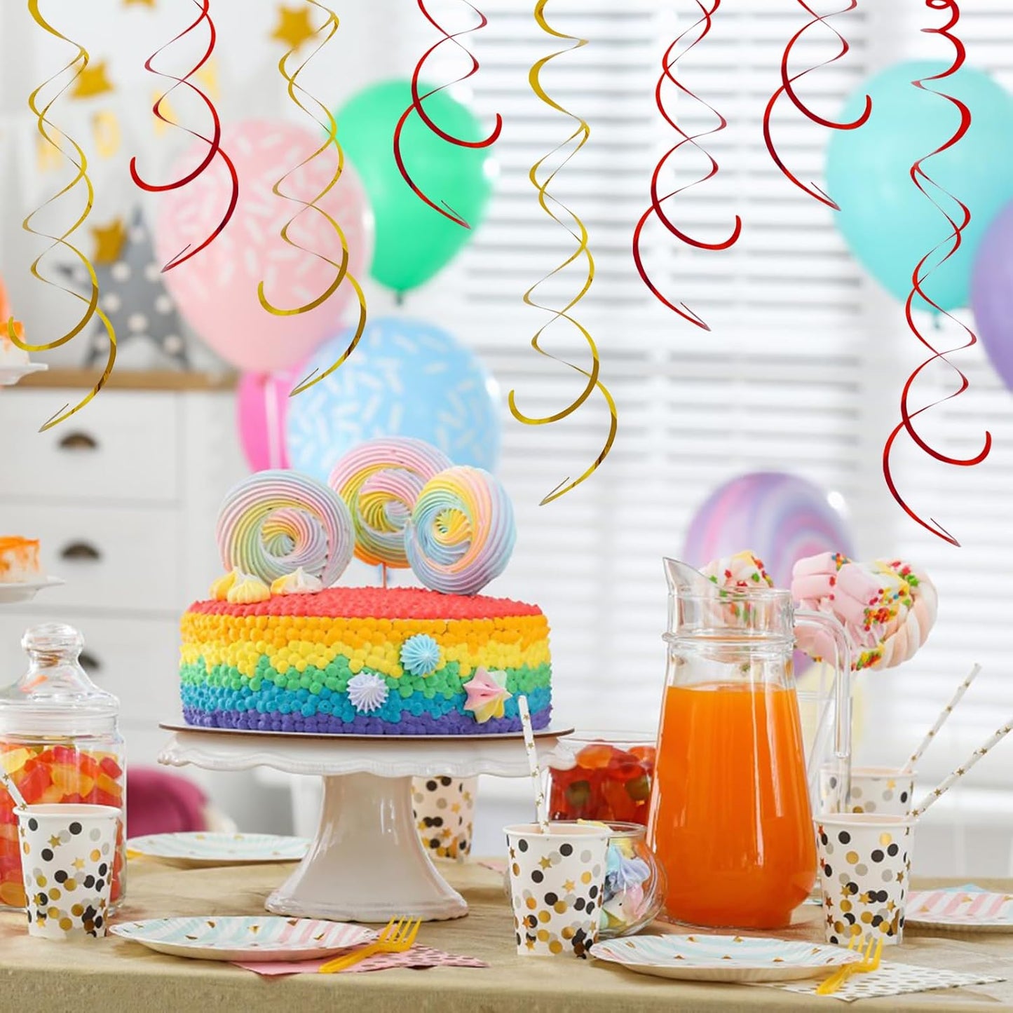 30 Pieces Hanging Swirl Party Decorations Foil Decorations Ceiling Swirl Spiral Hanging Plastic Streamer for Ceiling Birthday Graduation Wedding Celebration Baby Shower Party Supply (Black)