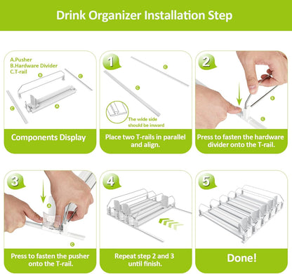 IBORING Drink Organizer for Fridge,Self Pushing Fridge Drink Organizer,Automatic Drink Dispenser for Fridge-Holds up to 30 Cans
