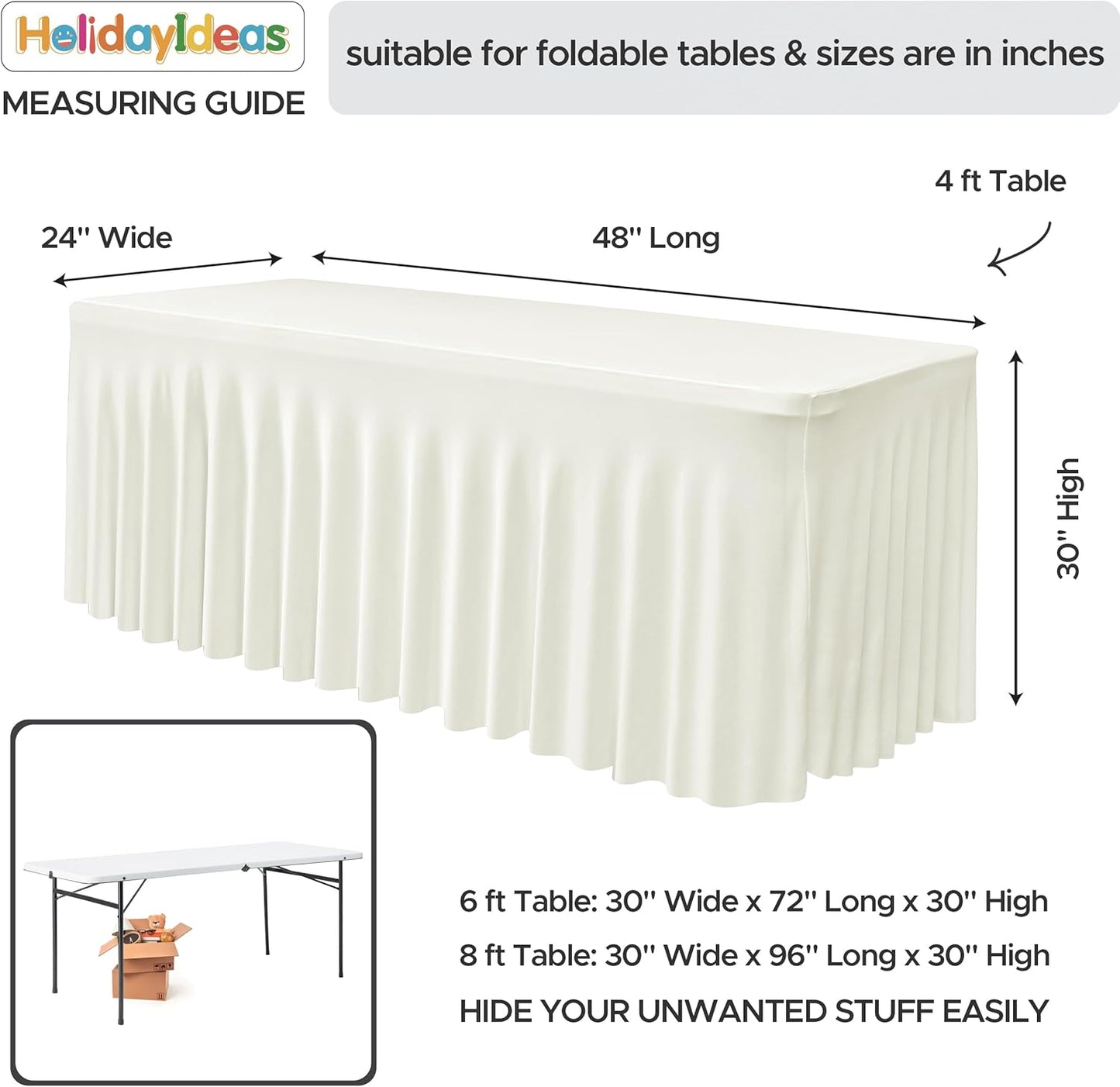 HolidayIdeas 2 Pack Spandex Table Skirt for 6 Ft Rectangle Tables, Black Fitted Stretch Tablecloth 30 x 72 Inch, Wrinkle Resistant Ruffle Design for Wedding Banquets, Trade Shows, Parties