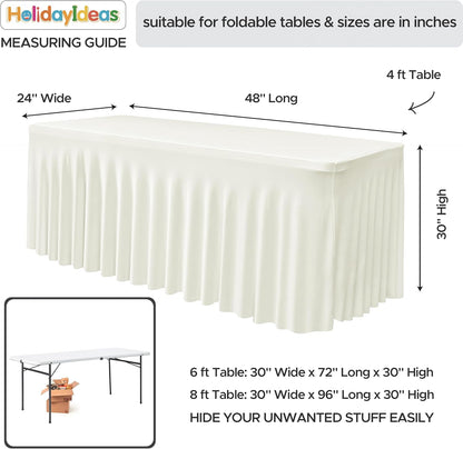HolidayIdeas 2 Pack Spandex Table Skirt for 6 Ft Rectangle Tables, Black Fitted Stretch Tablecloth 30 x 72 Inch, Wrinkle Resistant Ruffle Design for Wedding Banquets, Trade Shows, Parties
