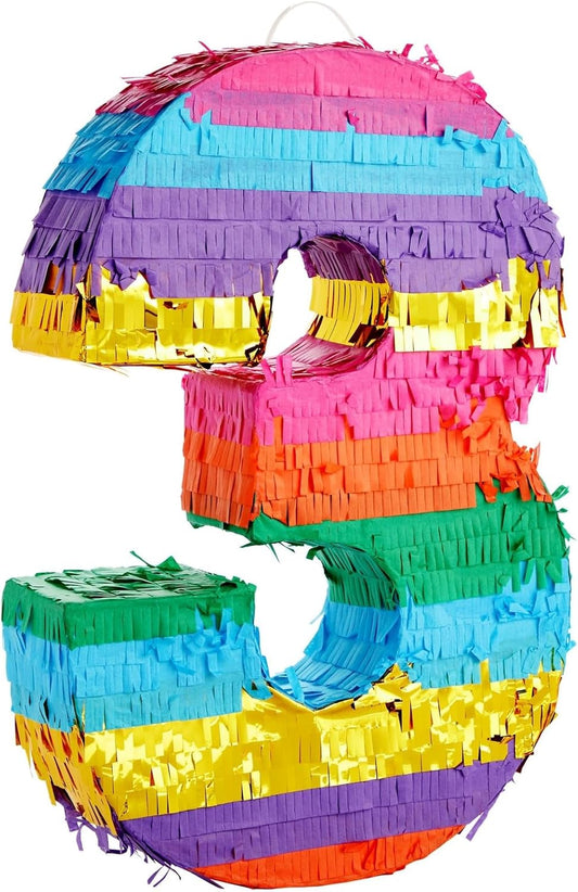 BLUE PANDA Rainbow Number 6 Pinata - Sturdy Corrugated Build & Easy Hang for Fiesta Party - Candy Filled 6th Birthday Party Surprise - Vibrant Tie-Dye Items for Kids - Small (16.5x11x3 In), Blue/White