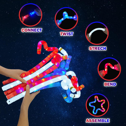 Fourth of July Glow Sticks Accessories for Kids 9 PCS, Red White Blue Light Up Pop Tubes Bracelets Necklaces Toys,4th of July Parade Throws Favors,250th Patriotic Party Supplies for Memorial Day Decor
