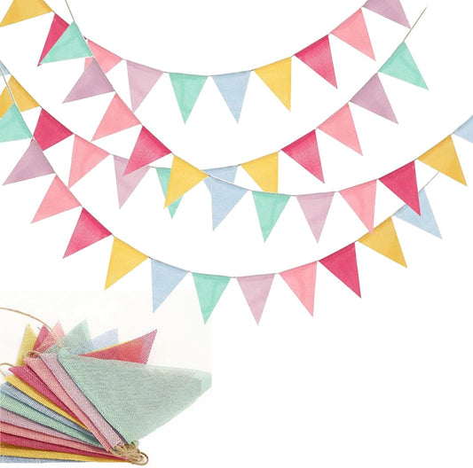 Pennant Banner Flags Pastel, 48Pcs Colorful Triangle Bunting Flags for Party, Baby Shower, Wedding, Birthday Decor – Party Decoration, Reusable Fabric Flags(4 Strings)
