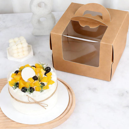 15PCS Brown 6x6x6 Inch Cake Boxes with Window Handle Boxes 6 Inch with Cake Boards for Gift Giving Elegant Paper with Ribbon Stickers for Weddings Birthdays Holidays Corporate Event Party Favors