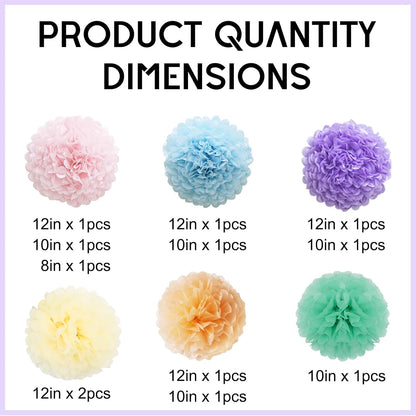 Pastel Tissue Paper Pom Poms Colorful Easter Macaron Kids Birthday Wedding Shower Tissue Flower Hanging Party Supplies(12pcs)