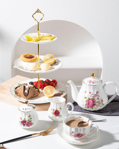 Sweejar 3 Tier Ceramic Cake Stand Wedding, Dessert Cupcake Stand for Tea Party Serving Platter (White)