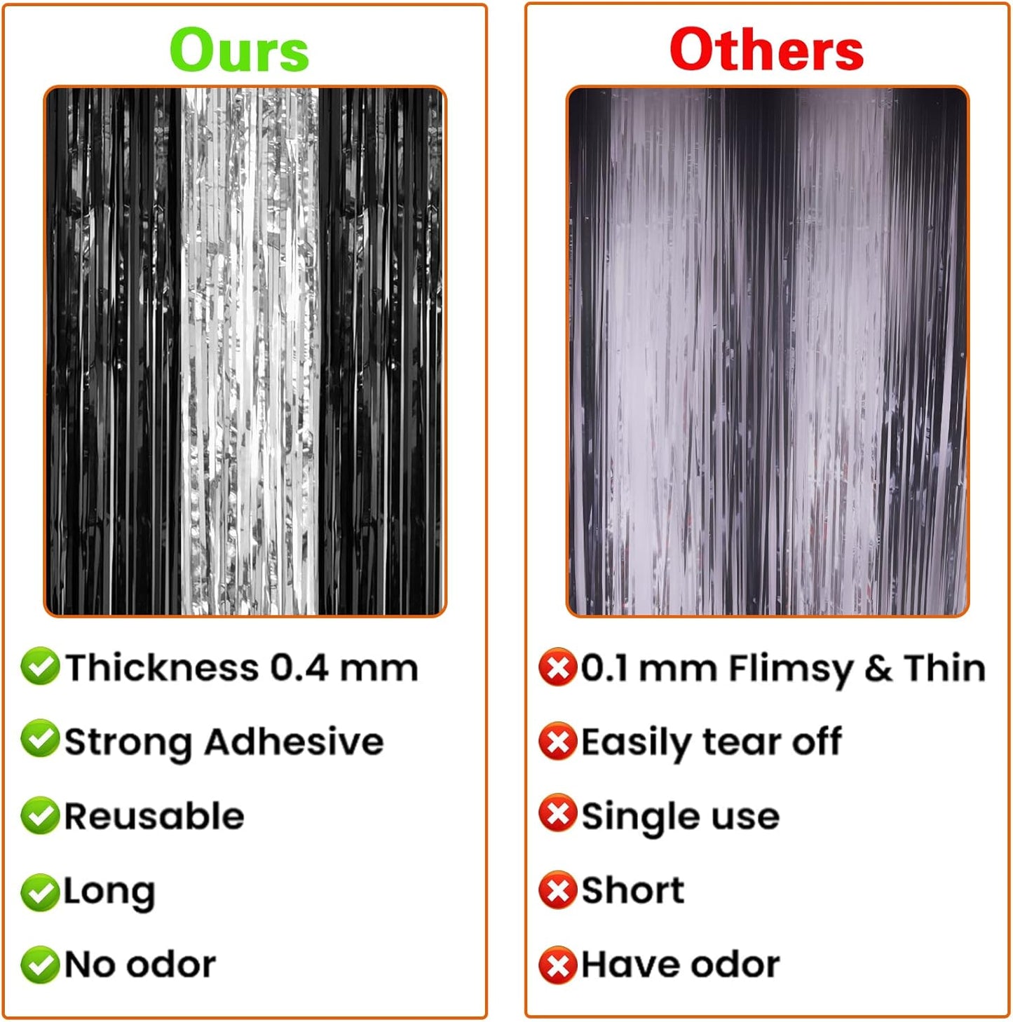 2 Pack 3.2ft x 8.2ft Silver Metallic Tinsel Foil Fringe Curtains, Door Streamer Photo Booth Backdrop for Birthday Graduation Engagement Bridal Shower Bachelorette Baby Shower Party Decorations