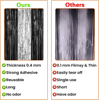 2 Pack 3.2ft x 8.2ft Silver Metallic Tinsel Foil Fringe Curtains, Door Streamer Photo Booth Backdrop for Birthday Graduation Engagement Bridal Shower Bachelorette Baby Shower Party Decorations
