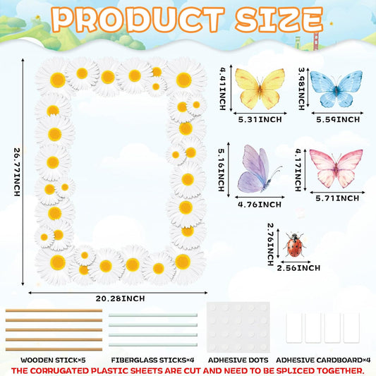 Spring Daisy Photo Booth Props Flowers Birthday Party Decoration Large Daisy Selfie Frame Spring Floral Photo Booth Frame with Butterflies Cutout Wedding Baby Shower Photography Decor Party Supplies