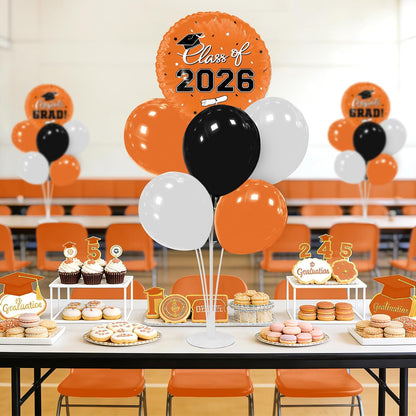 Graduation Decorations - 4 Set Balloon Stands, Class of 2026 Congrats Grad Table Centerpieces for Graduation Party Supplies(Gold& Black)