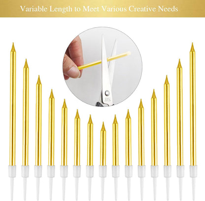 BEAN LIEVE 30-Count Champagne Gold Long Thin Metallic Birthday Candles, Cake Candles, Birthday Parties, Wedding Decorations, Party Candles, Cake Decorations