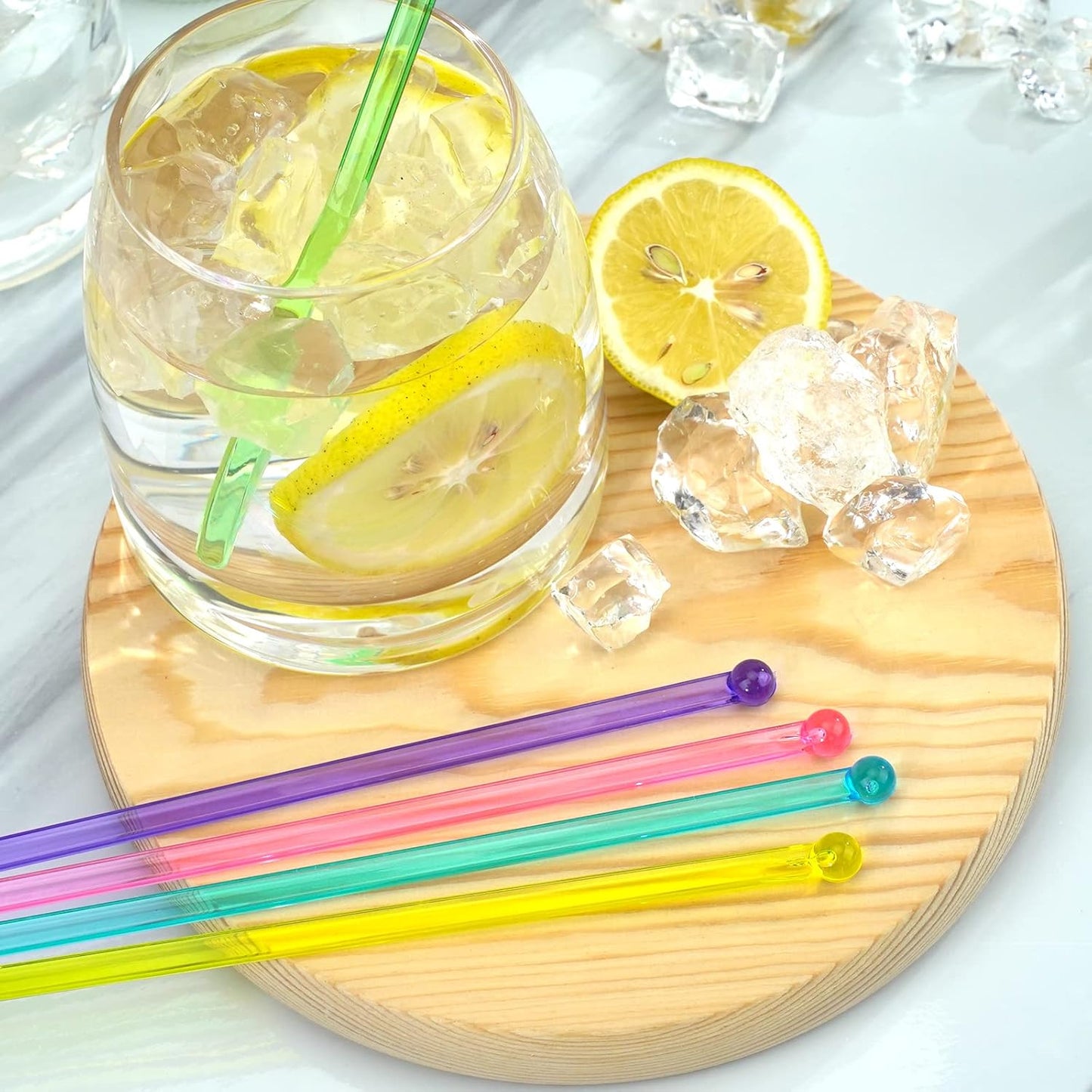 hapray 100-PCS 5 Colol Plastic Swizzle Sticks, Crystal Cake Pops, Cocktail Coffee Drink Stirrers, Stir Sticks, 7.24 Inch (Pink, Yellow, Blue, Purple, Green)