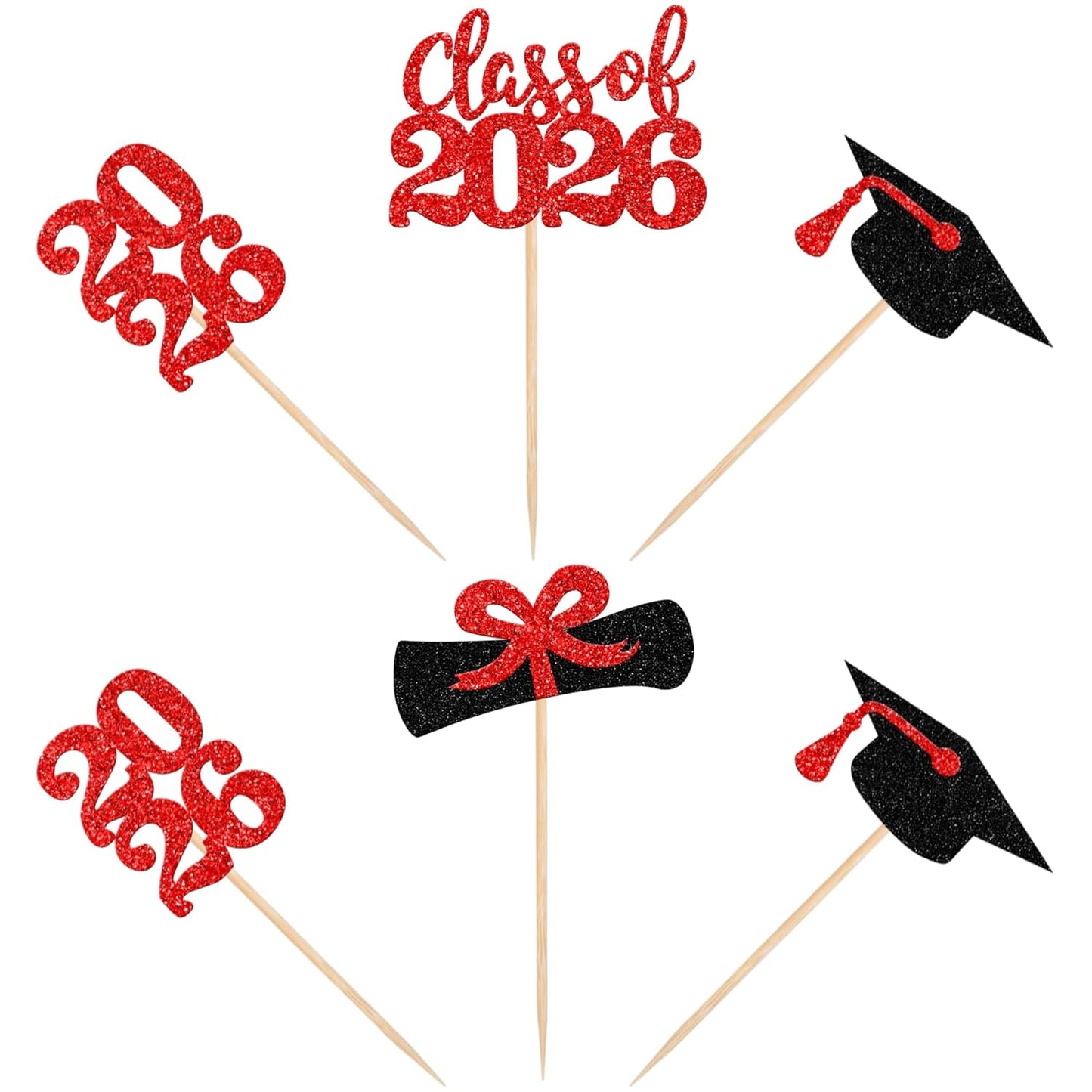 36 PCS 2026 Graduation Theme Cupcake Toppers Glitter Class of 2026 Grad Cap Diploma Cupcake Picks 2026 Graduation Theme Party Cake Decorations Supplies Deep Blue