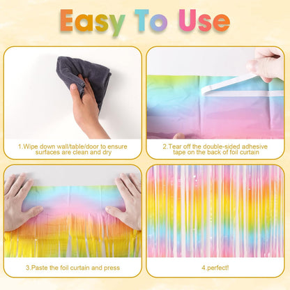 Voircoloria 3 Pack 3.3x8.2 Feet Gold Foil Fringe Backdrop Curtains, Tinsel Streamers, Fringe Backdrop for 2025 New Years Eve, Graduation, Birthday, Baby Shower, Gender Reveal, Disco Party - Colors B