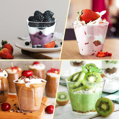 Eupako 200 Pack 5 OZ Plastic Mini Dessert Cups - Clear Small Parfait Cups, Square Appetizer Cups for Fruit, Pudding, Mousse, Ice Cream, Party, Wedding, Valentine's Day