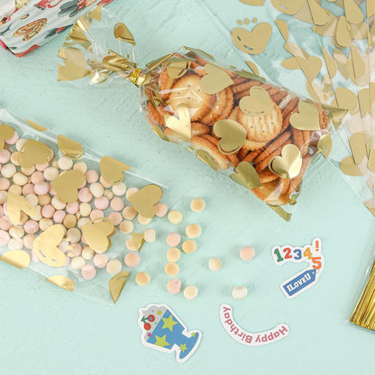 100 Pcs Star Printed 5"X 7" Gift Wrap Cello Cellophane Treat Bags Party Favor bags Clear Candy Cookie Bag Plastic Poly Goodie Storage Bag with Twist Ties for Bakery,Birthday, Wedding ,Party Decorations (Gold)