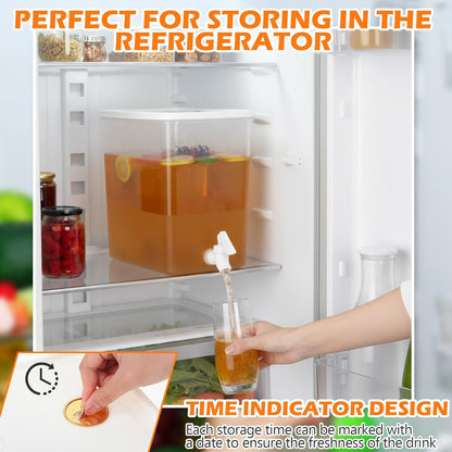 Domensi 2 Pack 2 Gallon Drink Dispenser for Fridge with Spigot Water Dispenser Leak Proof Lids Filter Screen Beverage Juice Container Sealed Plastic Lemonade Milk Cold Hot Drink Tea Jug for Party