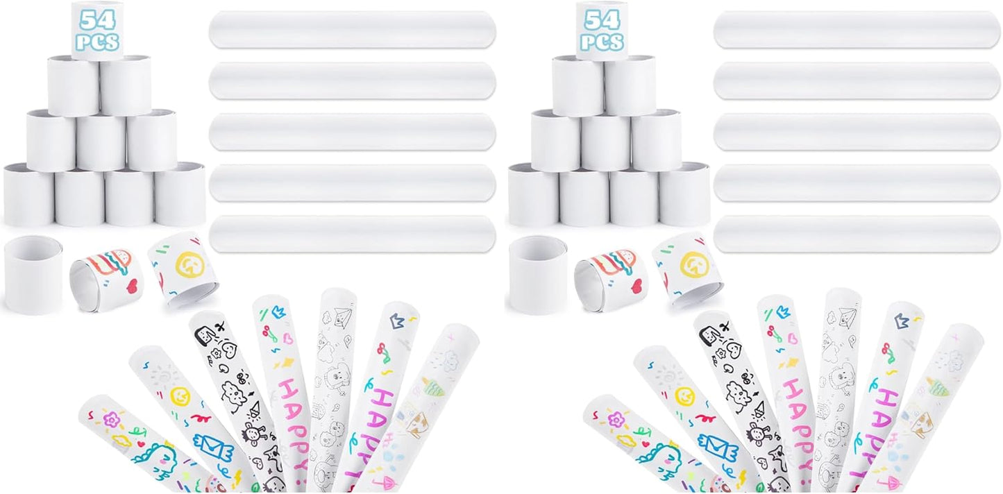 LovesTown 54PCS White Slap Bracelets, DIY Snap Bracelets Bulk Crafts for Kids Party Favors Treat Bags Birthday Goodie Bag Stuffers Classroom Prizes