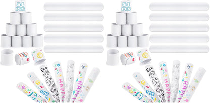LovesTown 54PCS White Slap Bracelets, DIY Snap Bracelets Bulk Crafts for Kids Party Favors Treat Bags Birthday Goodie Bag Stuffers Classroom Prizes