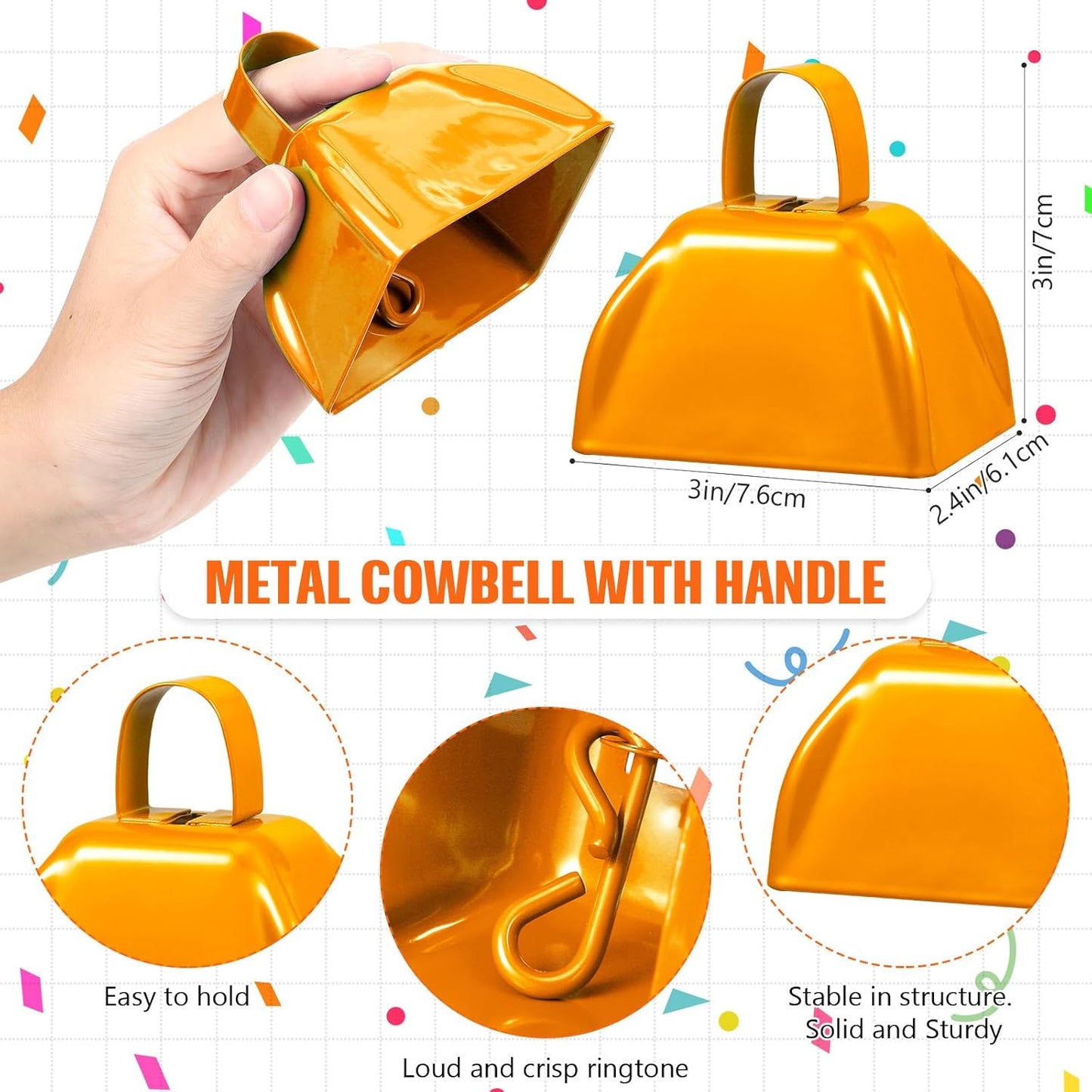 24 Pcs Hand Clappers and Metal Cowbells Noise Makers Cheering Clappers Cow Bells Handle Cheers Dance Basketball Football Noise Makers Sporting Events Graduation School Sports Party (Purple)