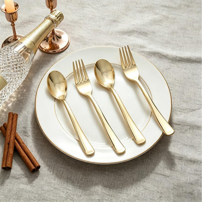MOACOCK 200 Count Plastic Silverware, Heavy Weight Plastic Forks Spoons Disposable Utensils Cutlery Set for Wedding Party Supplies Everyday Use