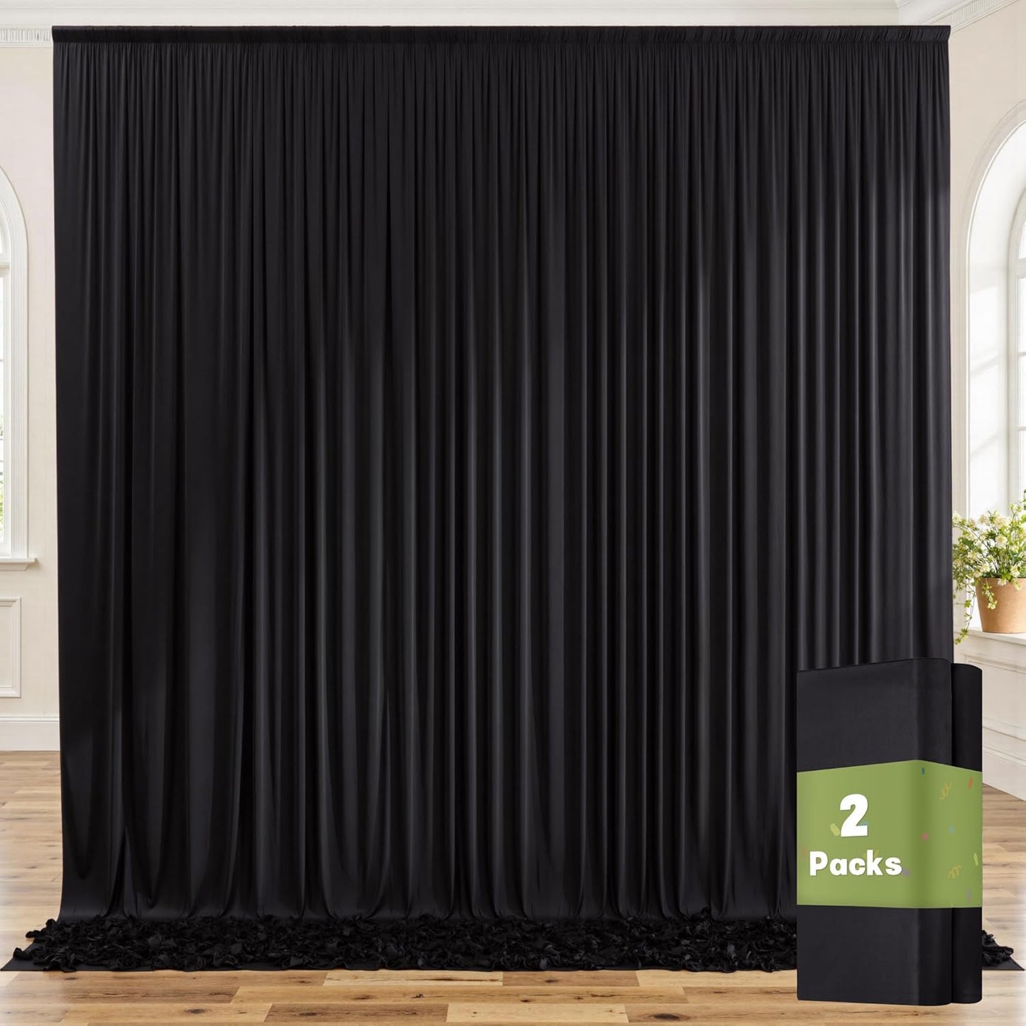10ftx10ft Black Backdrop Curtains for Weddings Parties, Wrinkle Free 2 Panels Silky Polyester Photo Backdrop Drapes Back Drop Cloth Drapery for Birthday Mother'sDay Photography Background
