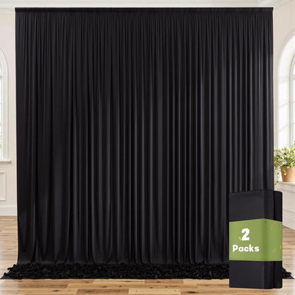 10ftx10ft Black Backdrop Curtains for Weddings Parties, Wrinkle Free 2 Panels Silky Polyester Photo Backdrop Drapes Back Drop Cloth Drapery for Birthday Mother'sDay Photography Background
