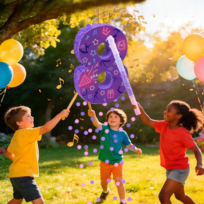 Musical Note Birthday Decorations, 15.7 x 11.5 x 3 Inch Purple Musical Note Number 7 Pinata with 16 Inch Piñata Stick Blindfold Confetti for 7th Music Theme Birthday Party Supplie