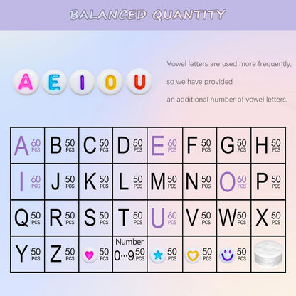 Amaney 1400pcs Glow Letter Beads, Heart Beads Whit Elastic Beading Cord,4x7mm Round Acrylic Alphabet Beads for Friend Bracelet Jewelry Making
