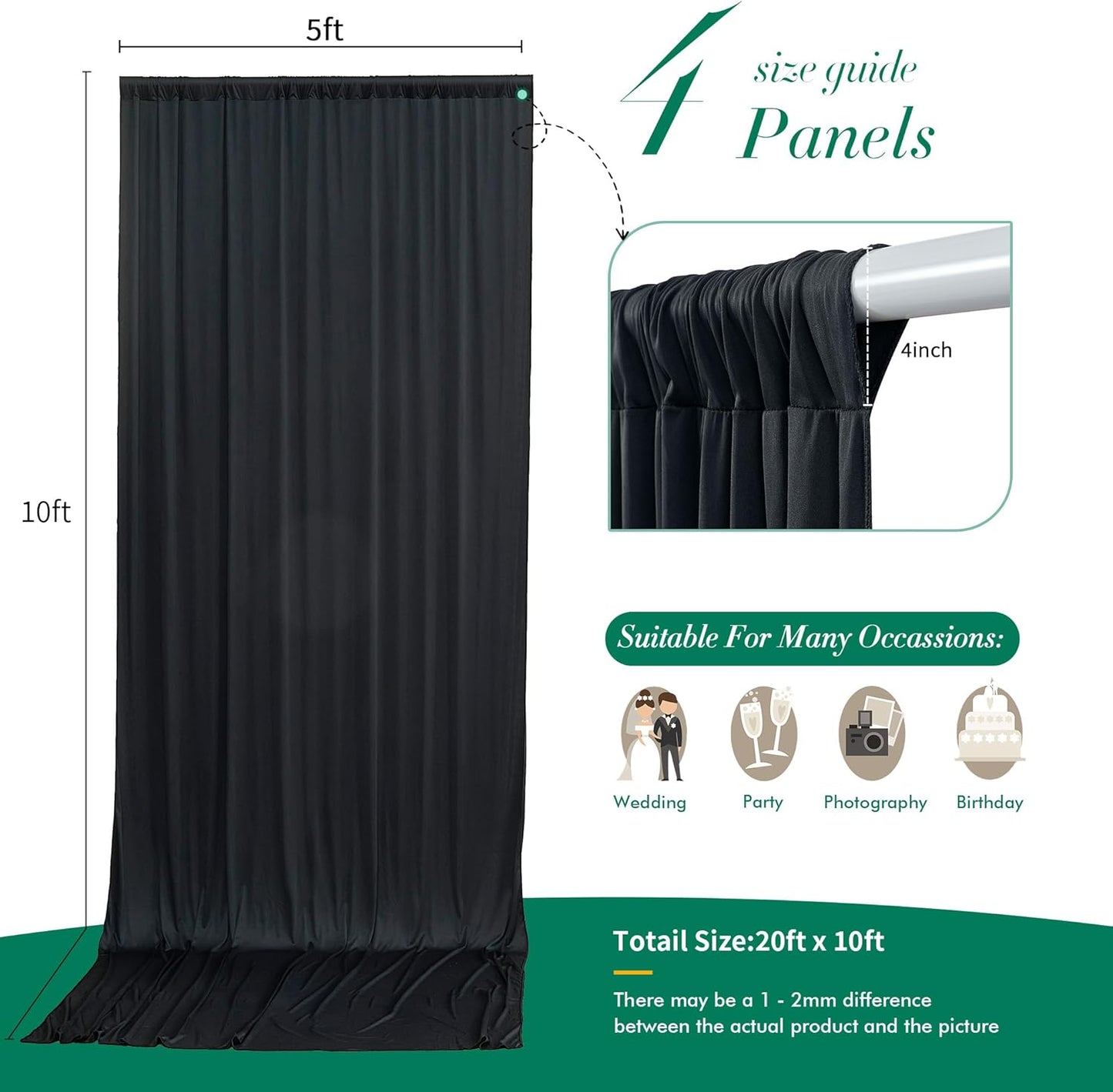 10 ft x 10 ft Wrinkle Free White Backdrop Curtains for Wedding Parties, Polyester Photography Backdrop Drapes for Birthday Parties Stage Backdrop Stand, 2 Panels 5x10FT Background Curtains