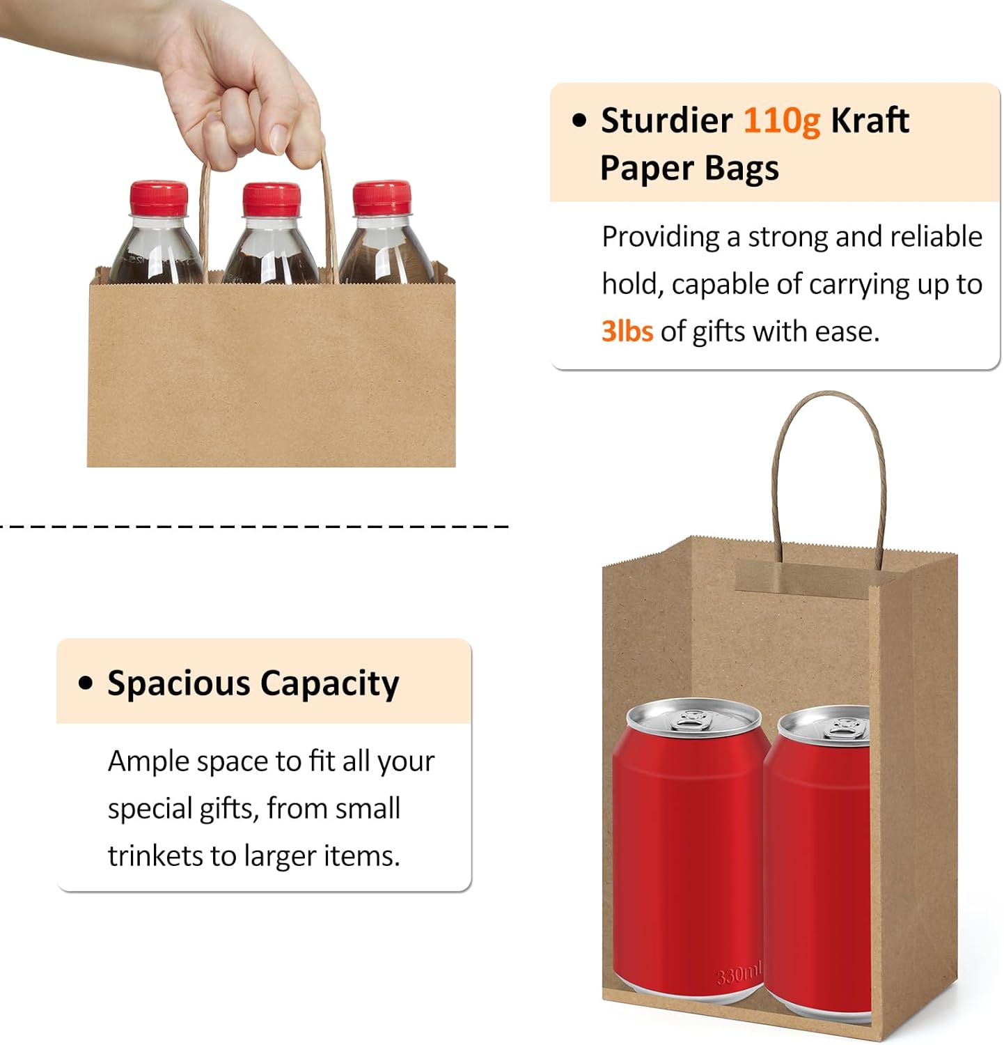 BagDream Kraft Paper Bags 25Pcs 5.25x3x8 Inches Small Paper Gift Bags with Handles Bulk for Party Favor, Retail, Merchandise, Black Gift Sacks