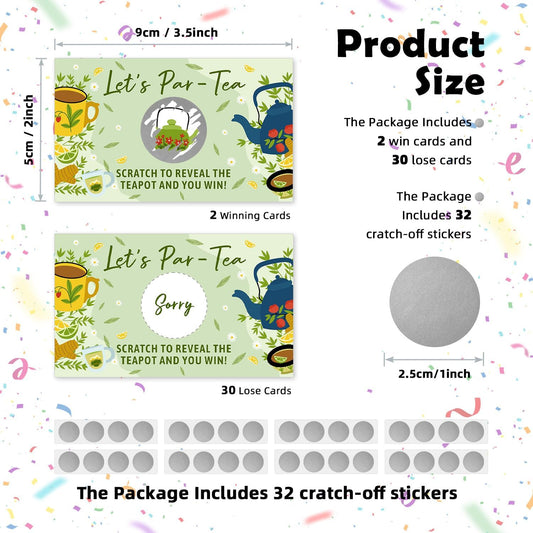 Let's Par Tea Theme Funny Party Game Scratch Off Cards 32Pcs, Lady Tea Party Holiday Event Raffle Tickets, Lottery Game for Group Activity Engagement Bachelorette Party Game, Bridal Shower