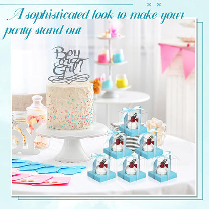 Thenshop 50 Pcs Clear Cupcake Boxes Individual 3.5 Inch Plastic Single Cupcake Containers Boxes with Inserts and Ribbon Individual Cake Storage Holders for Cake Kitchen(Dark Blue)