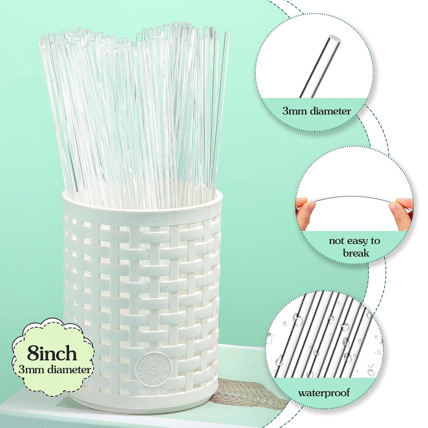 Vicenpal 120 Pcs 12 Inch Clear Acrylic Rods 3mm Diameter Round Acrylic Dowel Rods for DIY Crafts Party Decorations Gardening