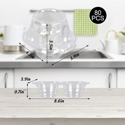 JarThenaAMCS 80 Pack Plastic Cupcake Containers 4-Compartment Clear Boxes Disposable Cupcake Tray Holders 4 Cavity Cupcakes Carriers with Deep Dome for Muffin Packaging
