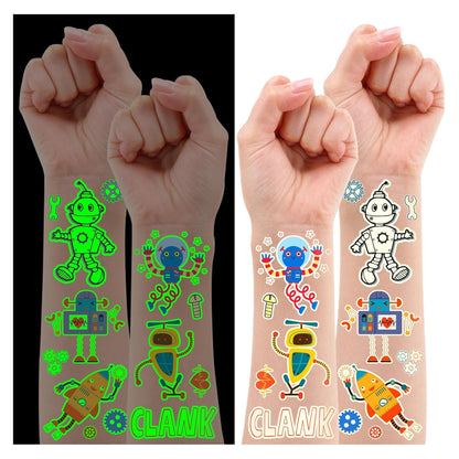 Partywind 380 Styles (30 Sheets) Luminous Tattoos for Kids, Mixed Styles Temporary Tattoos Stickers with Mermaid/Dinosaur/Space/Pirate for Boys and Girls, Glow Party Supplies
