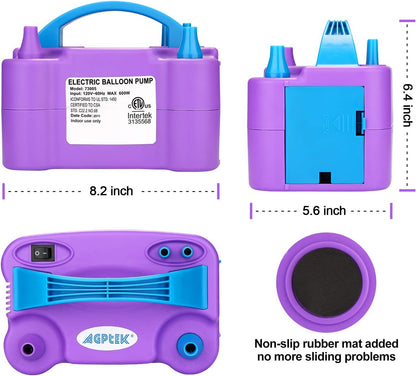 AGPTEK Electric Air Balloon Pump, 110V 600W Rose Red Portable Dual Nozzle Inflator/Blower for Party Decoration