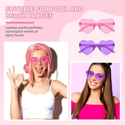 Frienda 8 Pairs Heart Shaped Sunglasses for Women Rimless Heart Glasses Candy Color Sunglasses for Party Favor