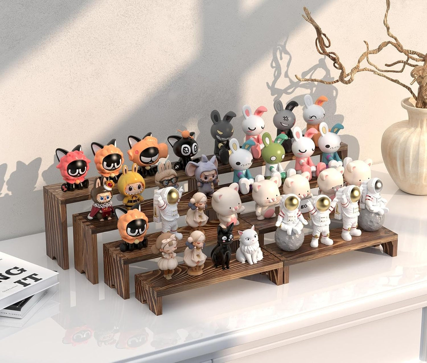 2 Set Wooden Tiered Risers Display Stands for Vendor Events,Stackable Wood Cupcake Display Stand,Farmhouse Decor Wood Dessert Table Display Set,Vendor Booth Display Items,Food Display Risers for Party