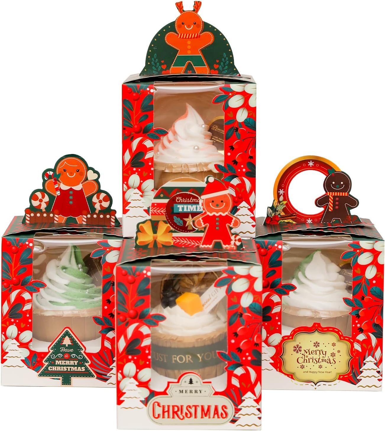 qiqee 60pcs Cupcake Boxes Individual Disposable White Single Box with Window 3.6 * 3.6 * 4.3inch Cupcake Containers/Holders