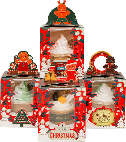 qiqee 60pcs Cupcake Boxes Individual Disposable White Single Box with Window 3.6 * 3.6 * 4.3inch Cupcake Containers/Holders