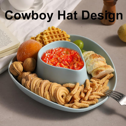 Chip and Dip Serving Set Bowl Cowboy Hat Chips and Salsa Serving Dish.10.6 x 11.6 x 3.5 in White
