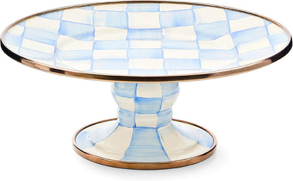 MACKENZIE-CHILDS Enamel Pedestal Platter, Round Cake Stand, Large, Black-and-White Courtly Check