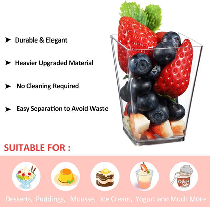 Eupako 200 Pack 5 OZ Plastic Mini Dessert Cups - Clear Small Parfait Cups, Square Appetizer Cups for Fruit, Pudding, Mousse, Ice Cream, Party, Wedding, Valentine's Day