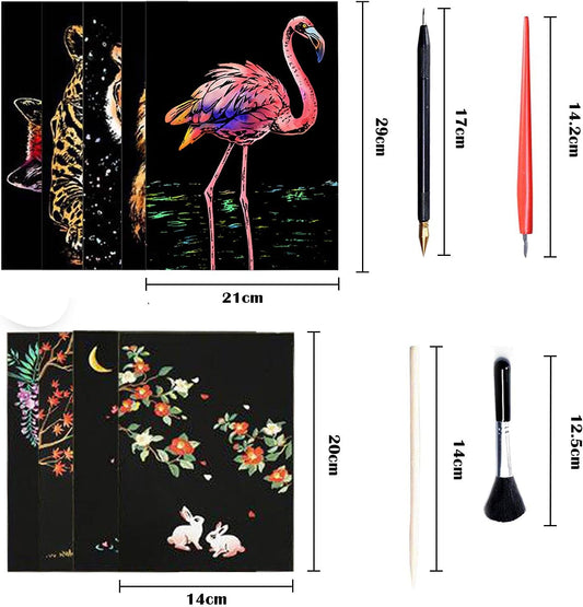Georgie Porgy Scratch Paper Art Set for Kids Adults Magic Rainbow Scratchboards for DIY Arts and Crafts Kits Christmas Birthday Gift with Scratching Tools Kit (A4-Noctilucent Whale + Sea World)