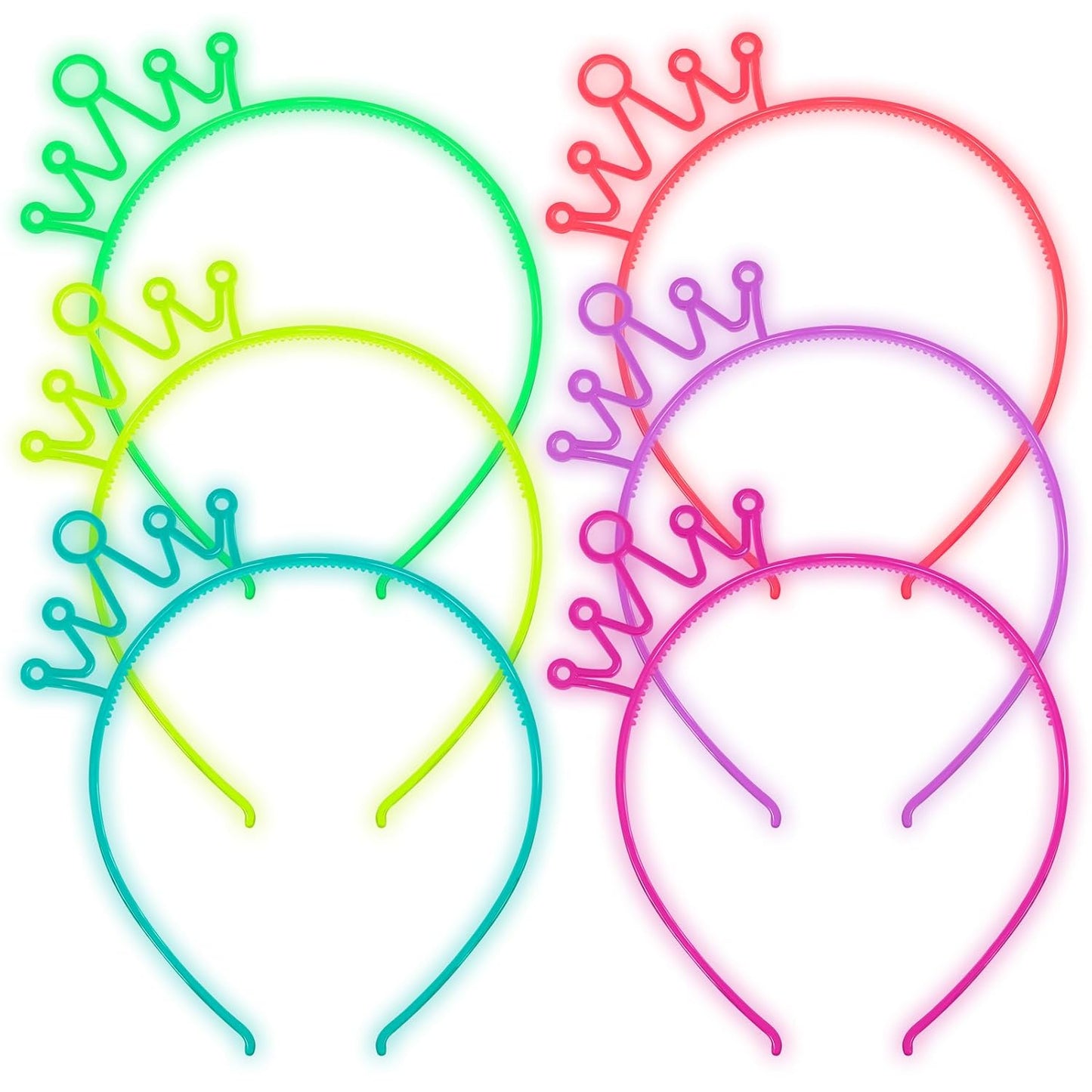 ZIRICHER 6 Colors Glow in the Dark Headbands, Plastic Light Up Hair Band Crowns Luminous Headband For Girls Party Headbands
