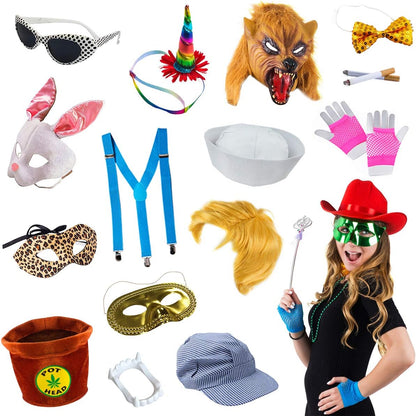 Funny Party Hats Photo Booth Props - for Parties - Assorted Kit (18 Pc Adult Props)