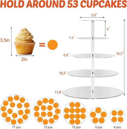 4 Tier Round Cupcake Stand, Acrylic Cupcake Display Stand for 38 Cupcakes, Clear Cupcake Holder Stand for Dessert Table, Cupcake Tower Stand for Wedding Birthday Party Graduation