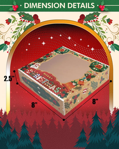 qiqee 8x8x2.5 Inch White Pastry Box With Window Donut Pie Boxes 12pcs Bakery Box (Auto-pop Up)