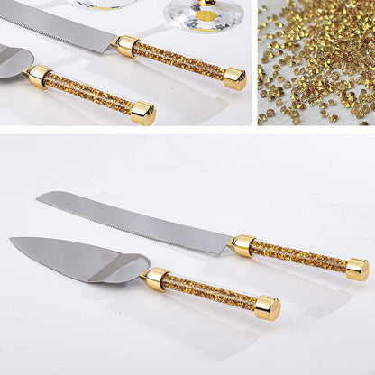 Wedding Cake Knife and Server Set, Mr and Champagne Flutes with Wedding Cake Cutting Set for Bride and Groom Toasting (Clear)